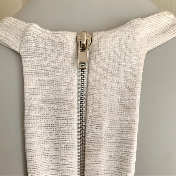 TOPSHOP Knit Fit & Flare Skater Dress Open Back Zipper White Shimmer Metallic - Picture 7 of 16